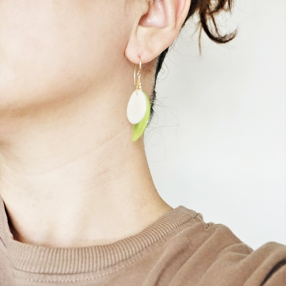 送料無料14kgf*Light Green x Beige Tagua Nuts pierced earrings 2枚目の画像