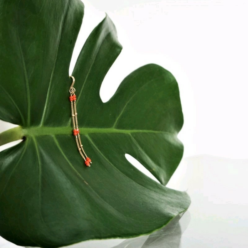 送料無料14kgf*Natural Coral station pierced earring