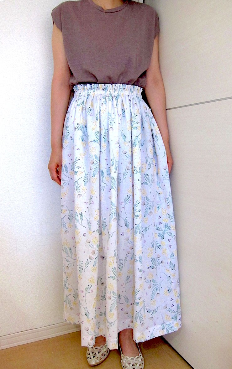 フレッシュハーブのコットンリネンロングスカート ライトベージュ