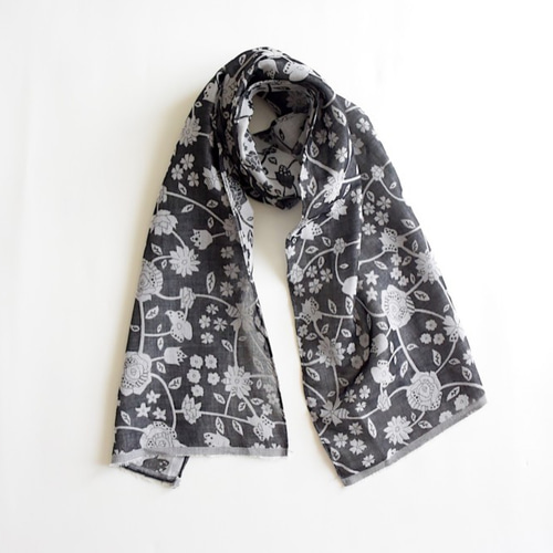 ラスト1点】播州織ガーゼのつながる花々の手ぬぐい風ミニストール