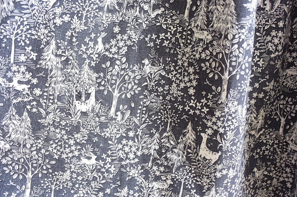 【受注制作】森と動物のパール加工ロングスカート ブラック 6枚目の画像