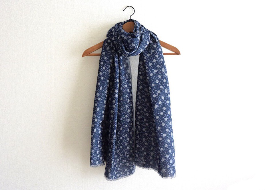 【受注制作】播州織ガーゼのスノードロップのストール ネイビー