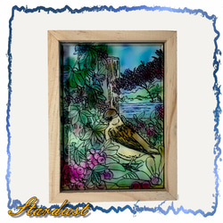 スズメのいる田舎の風景～ステンドグラス風壁掛け 1枚目の画像