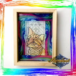 可愛いネコのステンドグラス風壁掛けアクセサリー 1枚目の画像