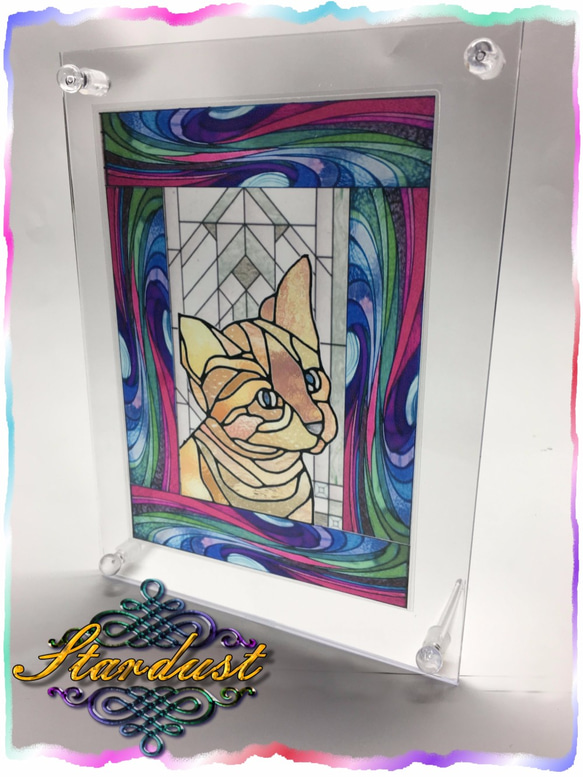 可愛いネコのステンドグラス風壁掛けアクセサリー 3枚目の画像