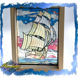 夕陽の海の帆船のステンドグラス風壁掛けアクセサリー 3枚目の画像