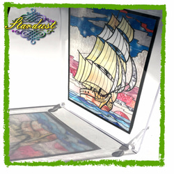 夕陽の海の帆船のステンドグラス風壁掛けアクセサリー 4枚目の画像