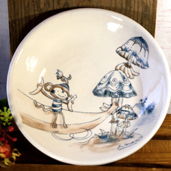 青と茶呉須絵皿　パスタ皿 1枚目の画像