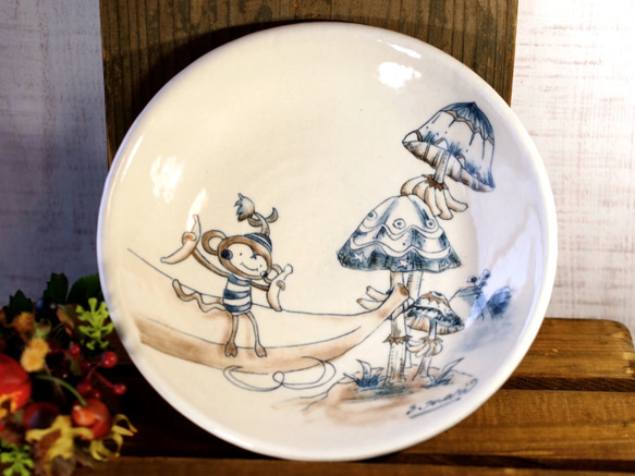 青と茶呉須絵皿　パスタ皿 1枚目の画像