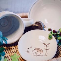 【Creema限定 春の福袋】ハリネズミの三つ足マグカップ・茶碗・豆皿3点セット 3枚目の画像