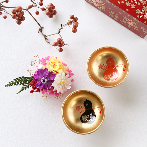 山中漆器ペア金杯＆プリザーブドフラワーアレンジ プリザーブド