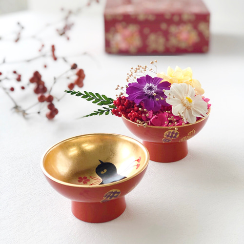 山中漆器ペア金杯＆プリザーブドフラワーアレンジ プリザーブド