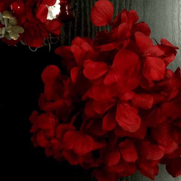 ミニココットツリー＊プリザの真っ赤な紫陽花 4枚目の画像