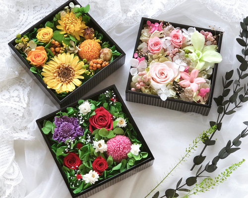 母の日ギフトに山中漆器重箱フラワーアレンジ＊レッドパープル