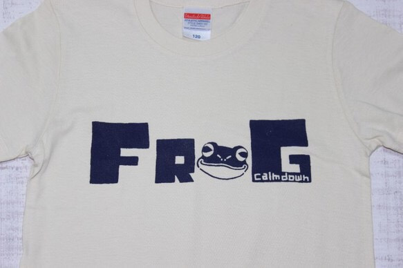 キッズ　120cm≪ＦＲＯＧ≫Ｔシャツ　ナチュラル×ネイビー 3枚目の画像