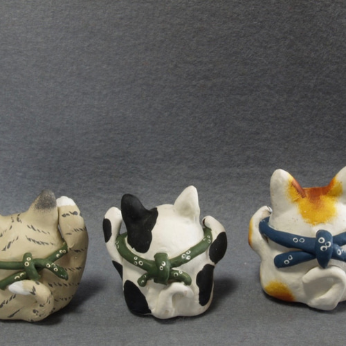 三匹の招き猫セット その他置物 CLAY WORKSHOP 通販 1582091｜Creema