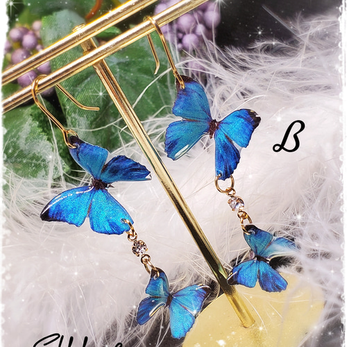 幸運のシンボル✩.*˚~モルフォ蝶の舞~ ピアス（フープ） silk