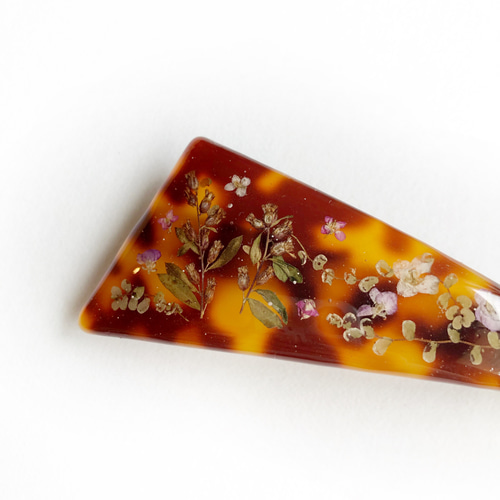 押し花三角バレッタ】北海道 秋色べっ甲 ヒョウ柄ヘアアクセサリー  