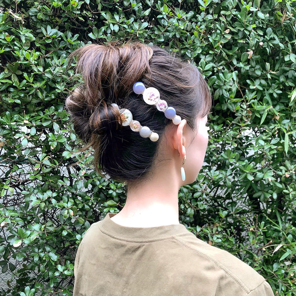 ‼️SALE‼️押し花バレッタM ヘアアクセサリー大人なクリアライトパープル 5枚目の画像