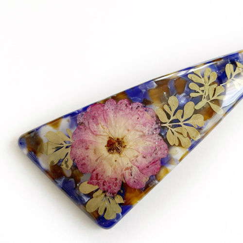 押し花三角バレッタ】北海道 大人ネイビーブルー ヘアアクセサリー  