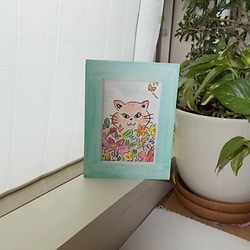 絵画 インテリア 水彩画 額絵 花とねこ 7枚目の画像