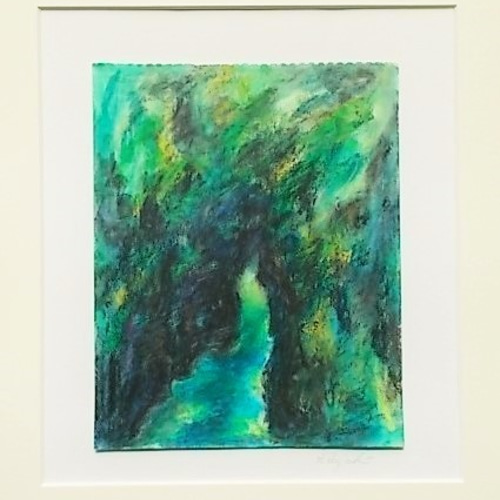 原画『 緑世界 』アクリル水彩画 絵画 癒し 風景画 アート イラスト 湖畔 緑と湖 A4サイズフレーム入り 手描き 原画 風景画 水彩画 自然の