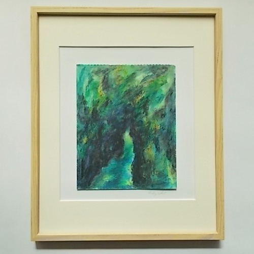 絵画 インテリア 水彩画 額絵 緑の世界 森の中 秘境の風景 絵画