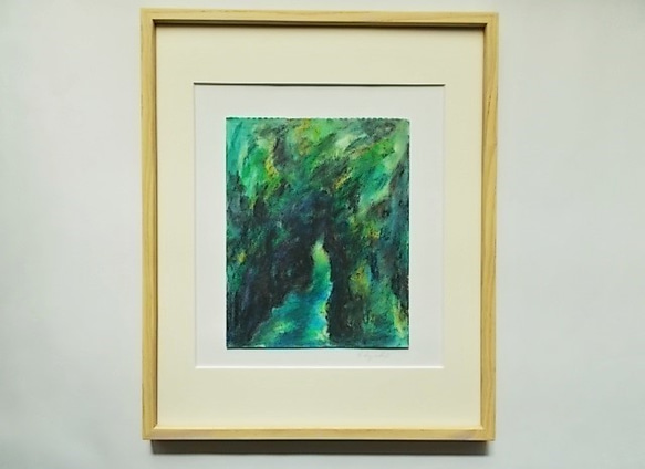 絵画 インテリア 水彩画 額絵 緑の世界 森の中 秘境の風景 6枚目の画像