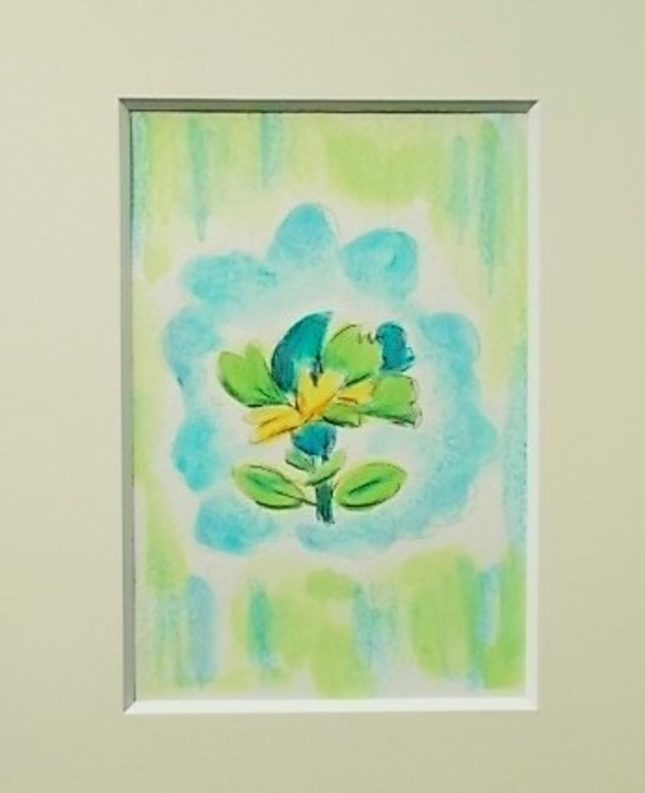 絵画 インテリア 水彩画 額絵 青と緑の世界 空想の青い花 1枚目の画像