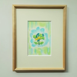 絵画 インテリア 水彩画 額絵 青と緑の世界 空想の青い花 2枚目の画像