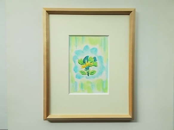 絵画 インテリア 水彩画 額絵 青と緑の世界 空想の青い花 2枚目の画像