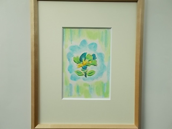 絵画 インテリア 水彩画 額絵 青と緑の世界 空想の青い花 5枚目の画像