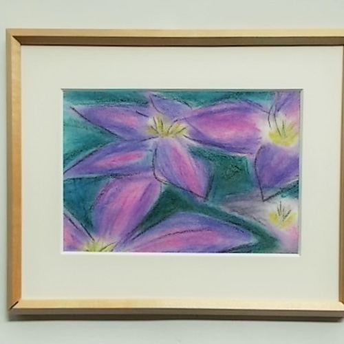 絵画 インテリア額絵 パステル画 紫色の花 クレマチス 絵画 susa