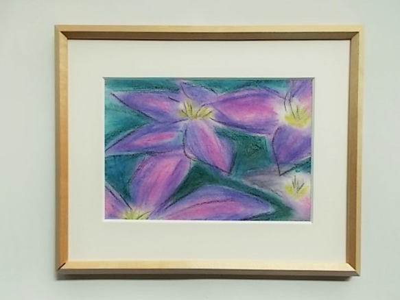 絵画 インテリア額絵 パステル画 紫色の花 クレマチス 3枚目の画像