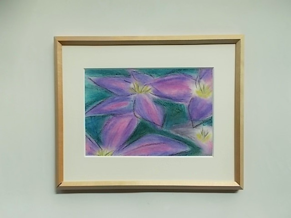 絵画 インテリア額絵 パステル画 紫色の花 クレマチス 4枚目の画像