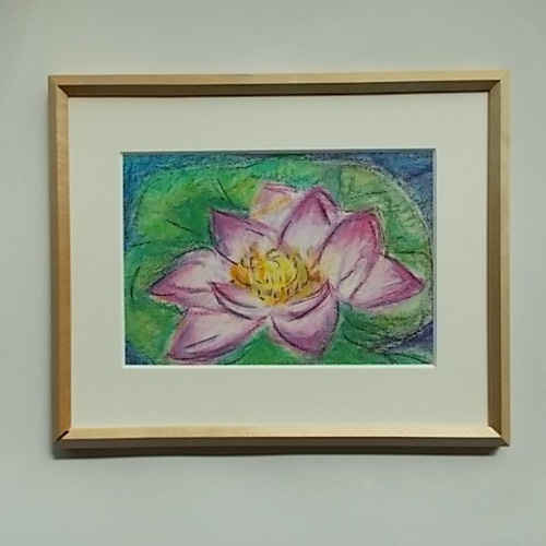 絵画 インテリア額絵 パステル画 白と赤紫の花 睡蓮 絵画 susa