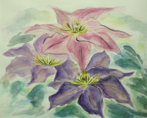 クレマチス　水彩画 透明水彩] クレマチス watercolor demonstration Clematis - YouTube