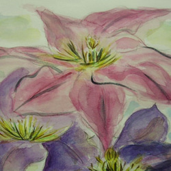 絵画 インテリア 水彩画 額絵 花の絵 クレマチス パープル 5枚目の画像
