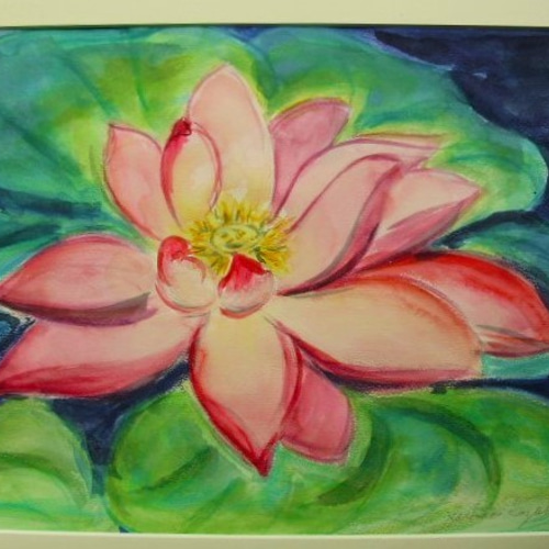 絵画 インテリア 水彩画 額絵 花の絵 蓮の花 濃桃色 絵画 susa