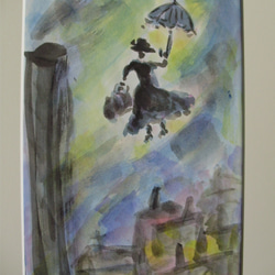 絵画 インテリア額絵 墨と水彩のコラボ画 メリーポピンズへの