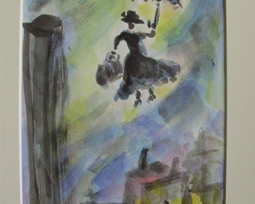 絵画 インテリア額絵 墨と水彩のコラボ画 メリーポピンズへの