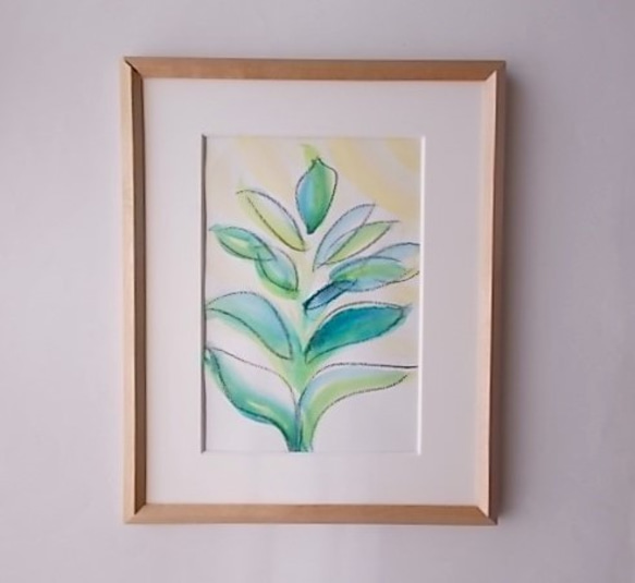 絵画 インテリア 水彩画 額絵 青と緑の世界 a plant 2枚目の画像