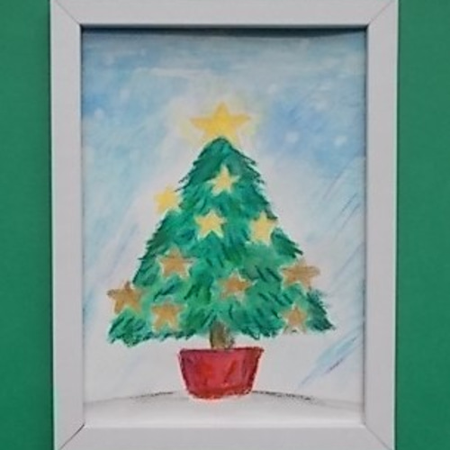 絵画 インテリア 水彩画 額絵 雪景色のクリスマスツリー 絵画