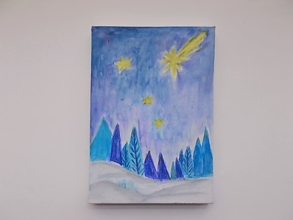 絵画 インテリア 水彩画 キャンバス画 冬の夜空 2枚目の画像
