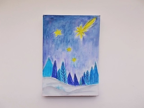 絵画 インテリア 水彩画 キャンバス画 冬の夜空 3枚目の画像