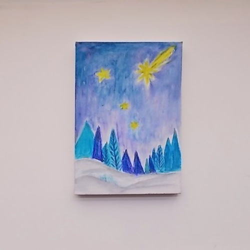 絵画　ソウ・リッカイ　水彩画 絵画 インテリア 水彩画 キャンバス画 冬の夜空 絵画 susa-art