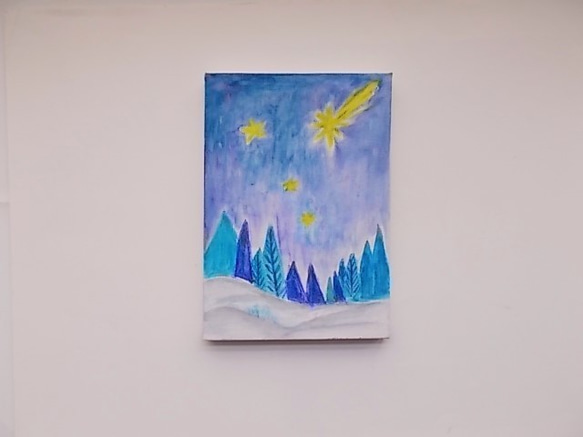 絵画 インテリア 水彩画 キャンバス画 冬の夜空 6枚目の画像