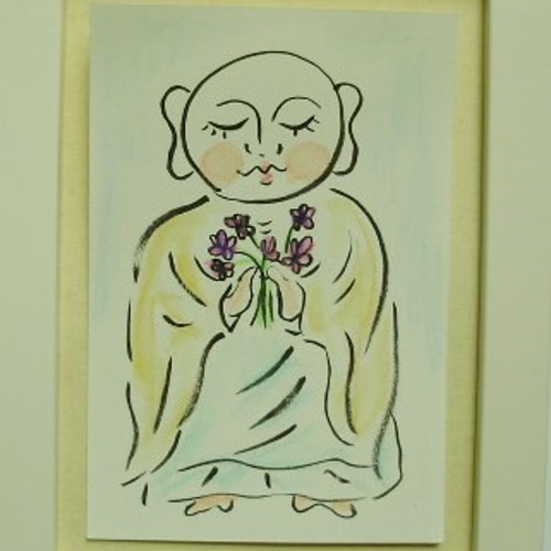 絵画 インテリア 水彩画 額絵 お地蔵さま アートな じZO 花を 絵画