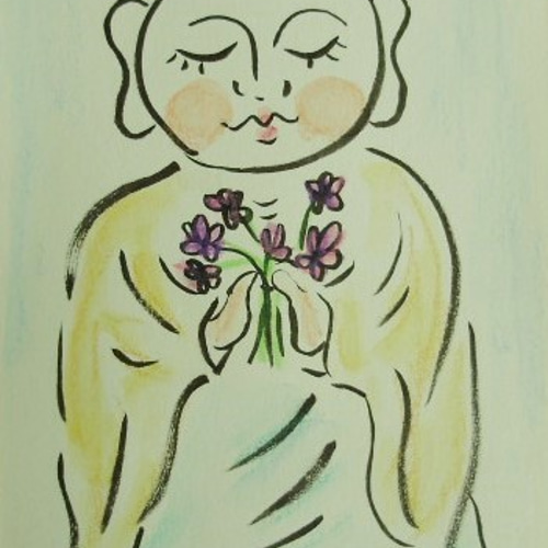 絵画 インテリア 水彩画 額絵 お地蔵さま アートな じZO 花を 絵画