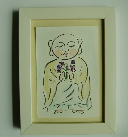 お地蔵さま　(油絵) 絵画 インテリア 水彩画 額絵 お地蔵さま アートな じZO 花を 絵画